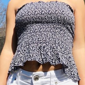 American Eagle Floral Socked Navy Tube Top